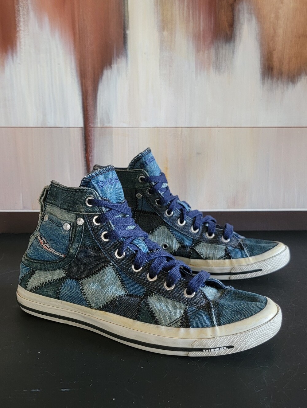 DIESEL Denim High-Top Sneakers Women’s US Size 9 Blue Shoes Y2K Retro Rare